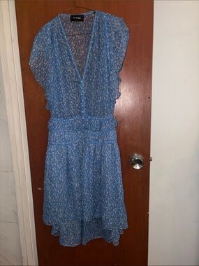 The Kooples Sky Blue Floral High-Low Ruffle Dress